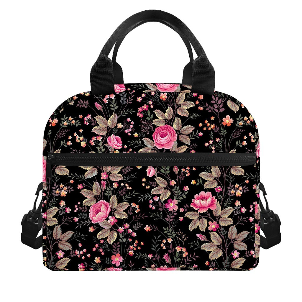 Pink Floral Flower Pattern Print Insulated Lunch Bag