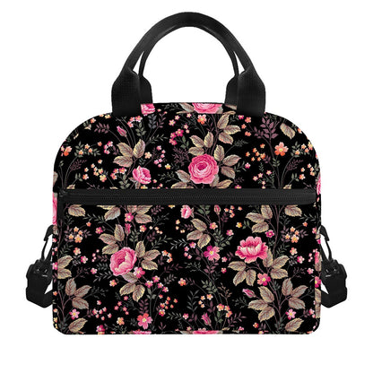 Pink Floral Flower Pattern Print Insulated Lunch Bag