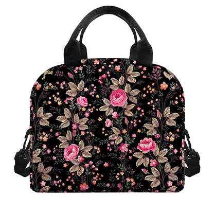 Pink Floral Flower Pattern Print Insulated Lunch Bag