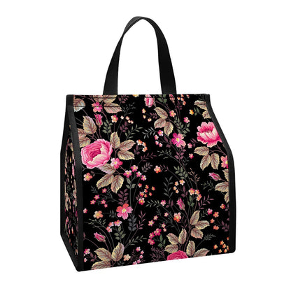 Pink Floral Flower Pattern Print Insulated Lunch Tote