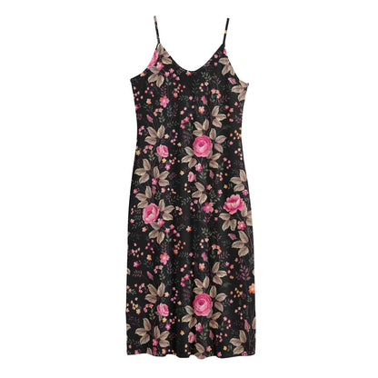 Pink Floral Flower Pattern Print Jersey Midi Cami Dress