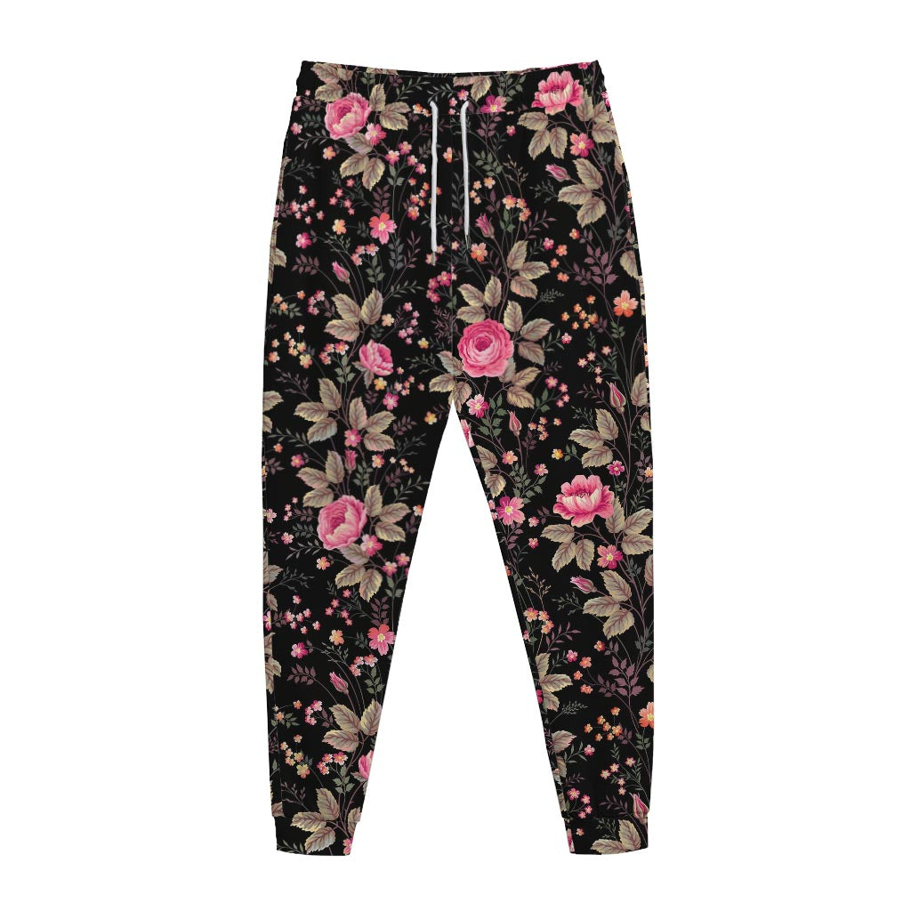Pink Floral Flower Pattern Print Jogger Pants