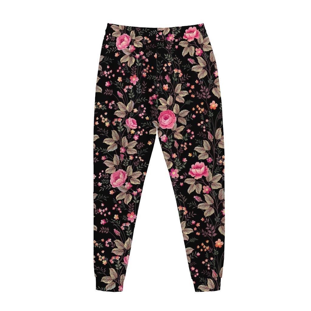Pink Floral Flower Pattern Print Jogger Pants