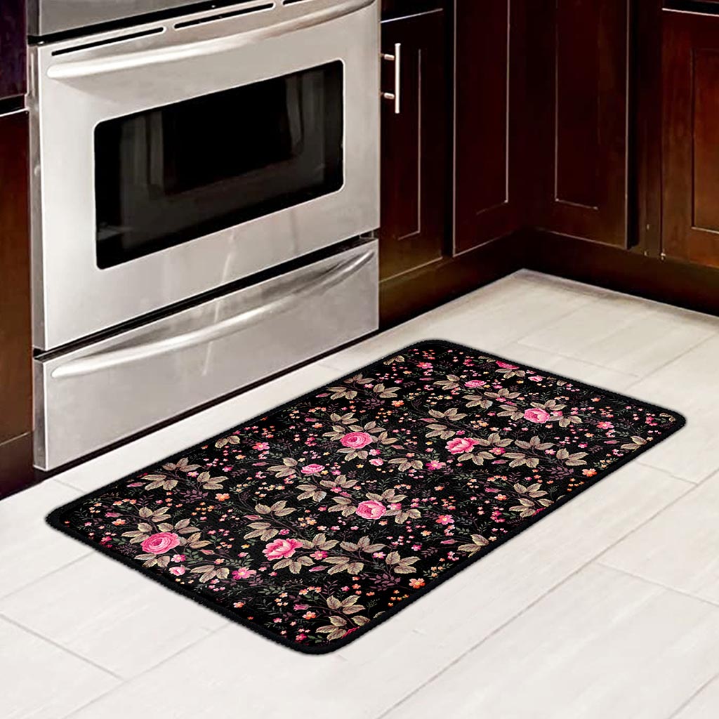 Pink Floral Flower Pattern Print Kitchen Mat