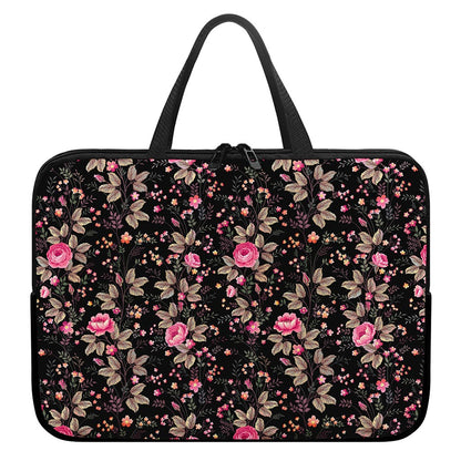 Pink Floral Flower Pattern Print Laptop Sleeve With Handle