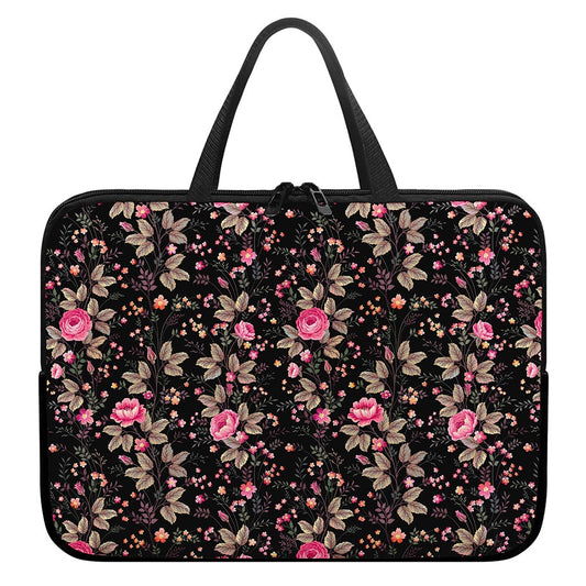 Pink Floral Flower Pattern Print Laptop Sleeve With Handle