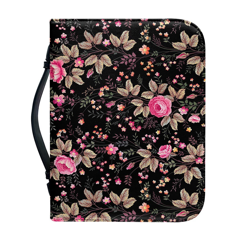 Pink Floral Flower Pattern Print Leather Bible Cover