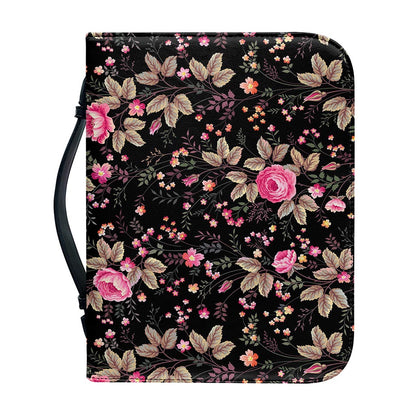 Pink Floral Flower Pattern Print Leather Bible Cover