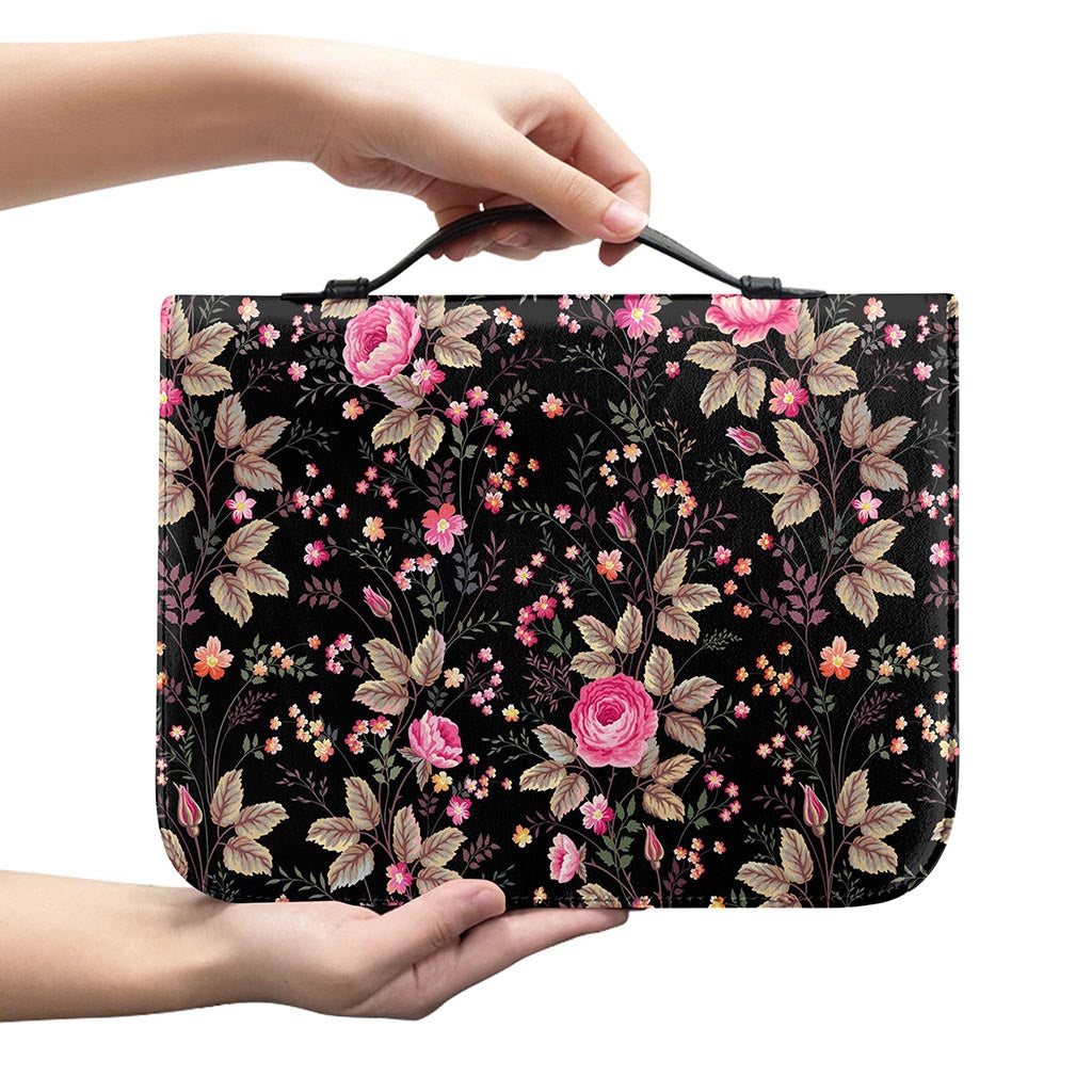 Pink Floral Flower Pattern Print Leather Bible Cover