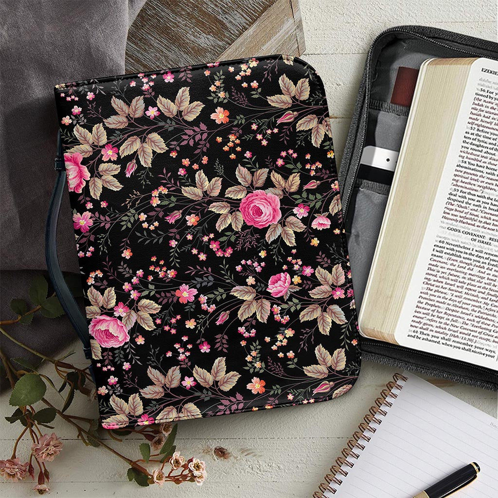 Pink Floral Flower Pattern Print Leather Bible Cover