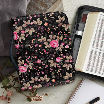 Pink Floral Flower Pattern Print Leather Bible Cover