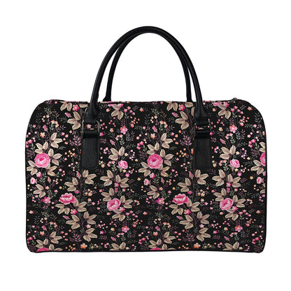 Pink Floral Flower Pattern Print Leather Duffle Bag