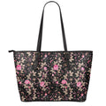 Pink Floral Flower Pattern Print Leather Tote Bag With Zipper
