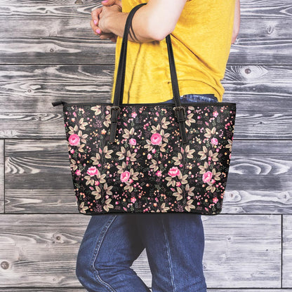 Pink Floral Flower Pattern Print Leather Tote Bag