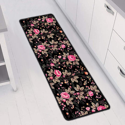 Pink Floral Flower Pattern Print Long Kitchen Mat