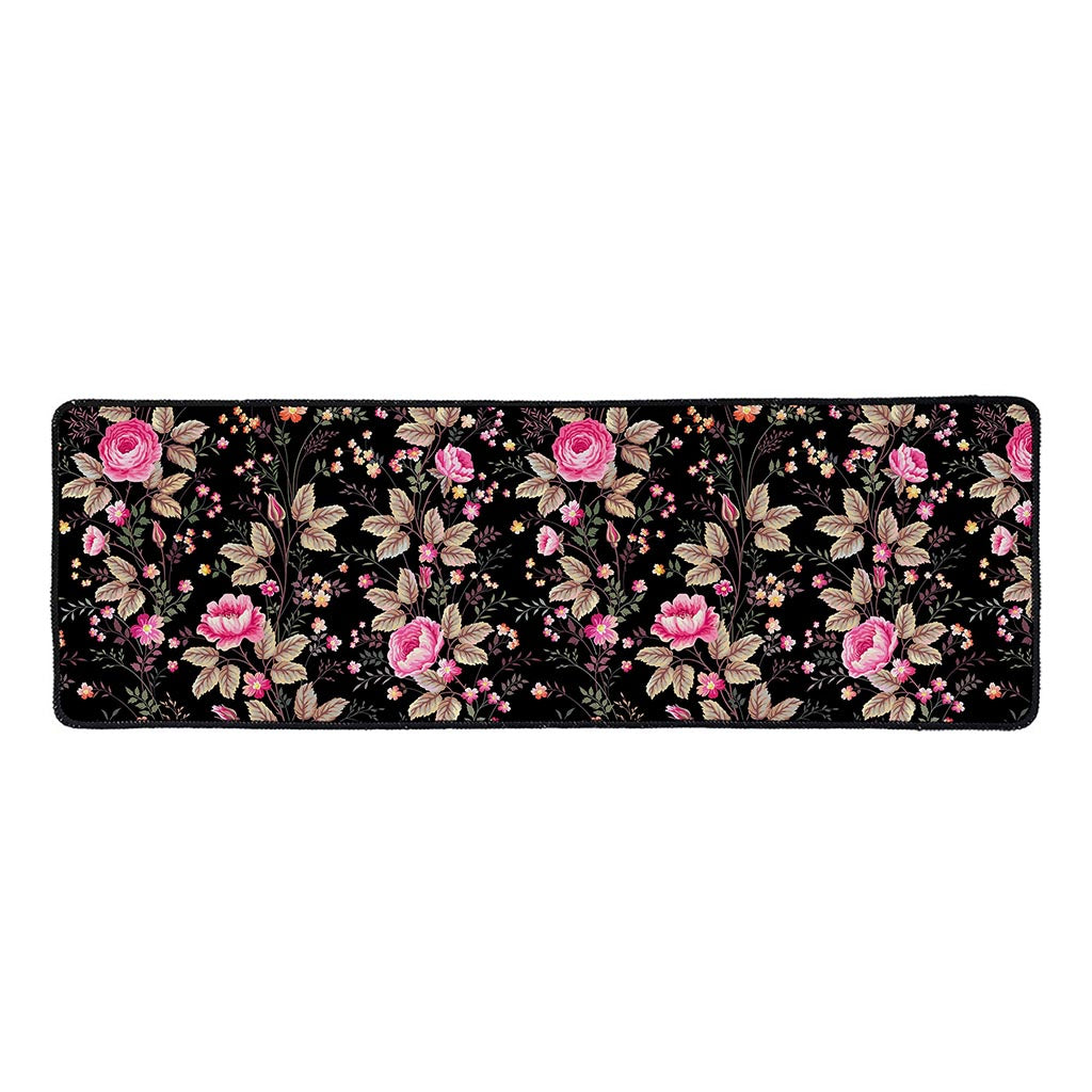 Pink Floral Flower Pattern Print Long Kitchen Mat