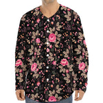 Pink Floral Flower Pattern Print Long Sleeve Baseball Jersey