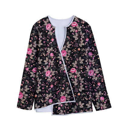 Pink Floral Flower Pattern Print Long Sleeve Short Coat
