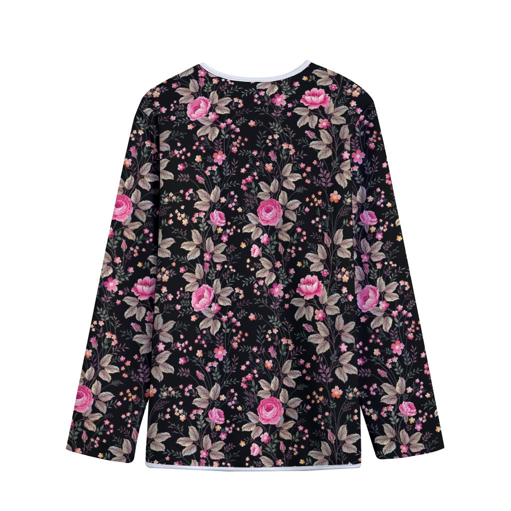 Pink Floral Flower Pattern Print Long Sleeve Short Coat