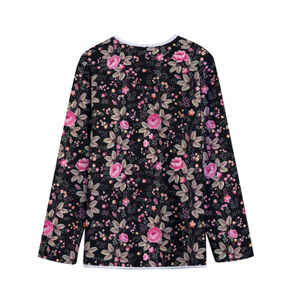 Pink Floral Flower Pattern Print Long Sleeve Short Coat