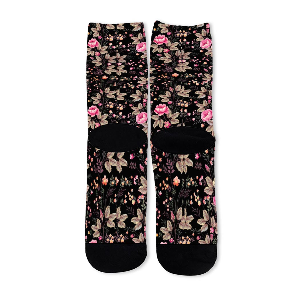Pink Floral Flower Pattern Print Long Socks