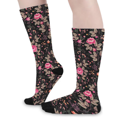 Pink Floral Flower Pattern Print Long Socks