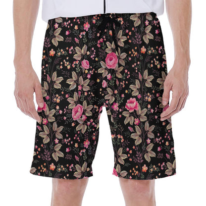 Pink Floral Flower Pattern Print Men's Beach Shorts