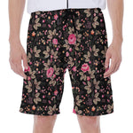 Pink Floral Flower Pattern Print Men's Beach Shorts