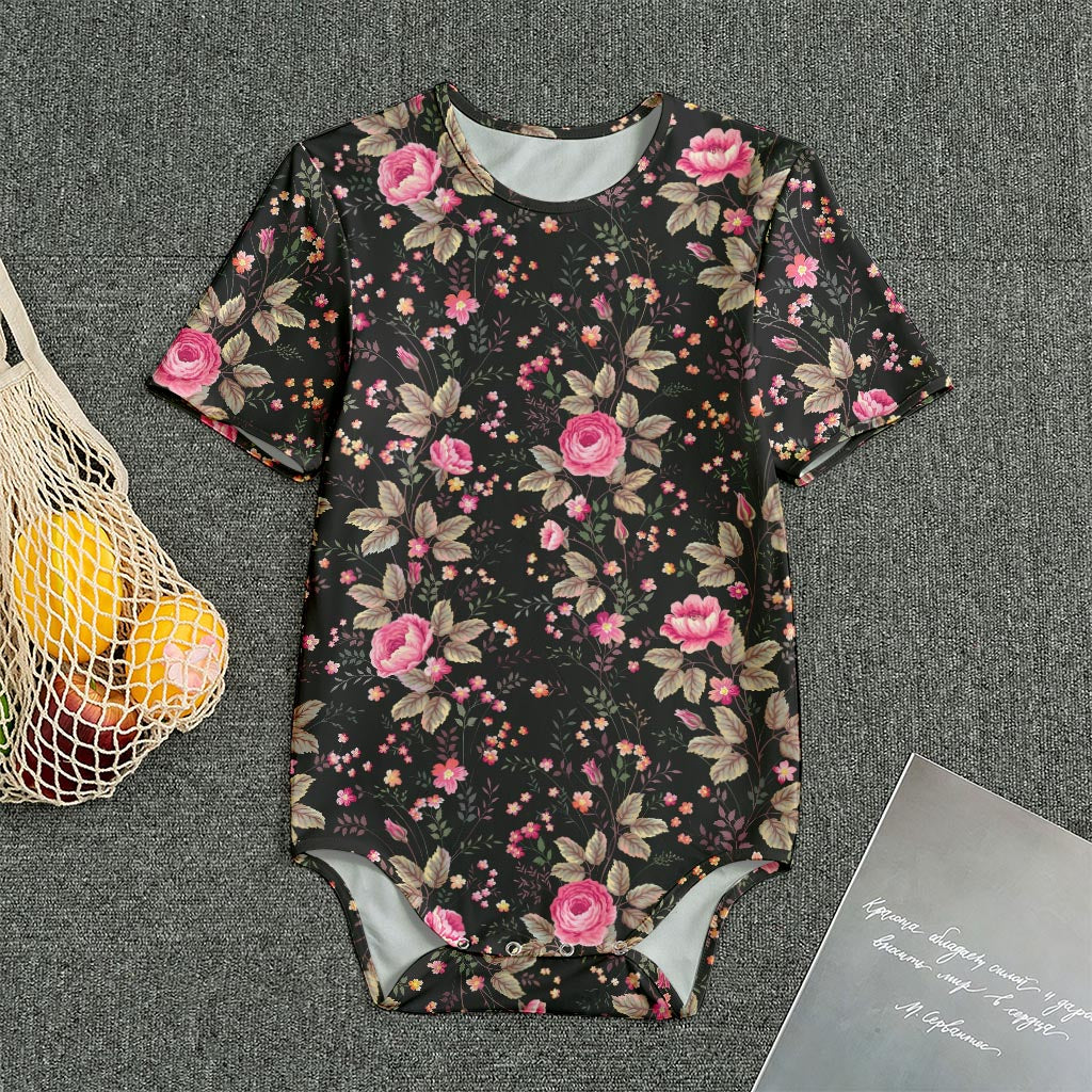 Pink Floral Flower Pattern Print Men's Bodysuit