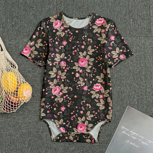 Pink Floral Flower Pattern Print Men's Bodysuit