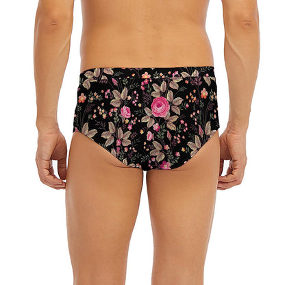 Pink Floral Flower Pattern Print Men's Briefs