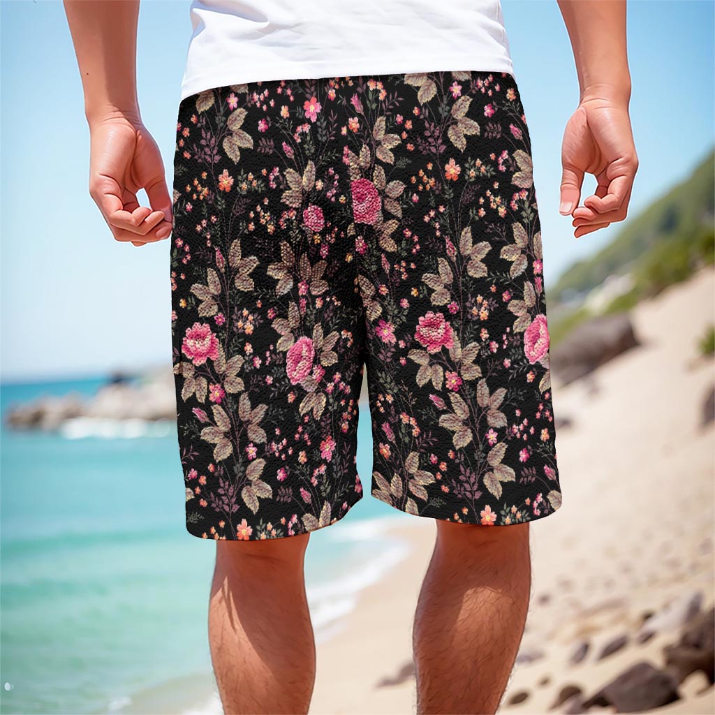 Pink Floral Flower Pattern Print Men's Cargo Shorts
