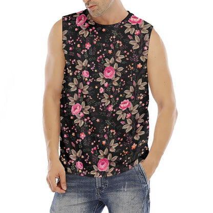 Pink Floral Flower Pattern Print Men's Fitness Tank Top