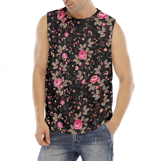 Pink Floral Flower Pattern Print Men's Fitness Tank Top
