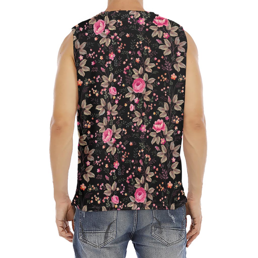 Pink Floral Flower Pattern Print Men's Fitness Tank Top