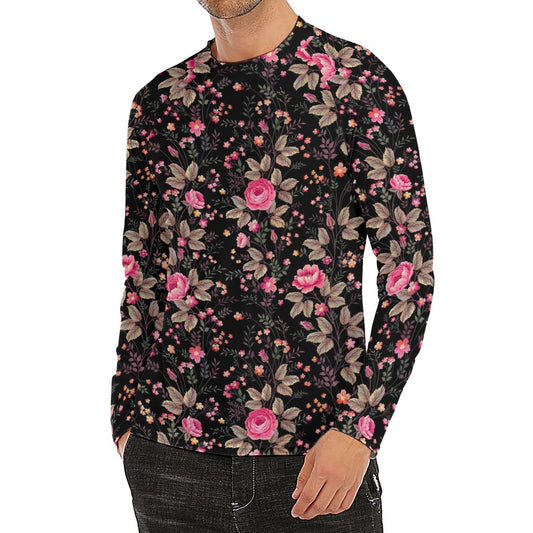 Pink Floral Flower Pattern Print Men's Long Sleeve Rash Guard