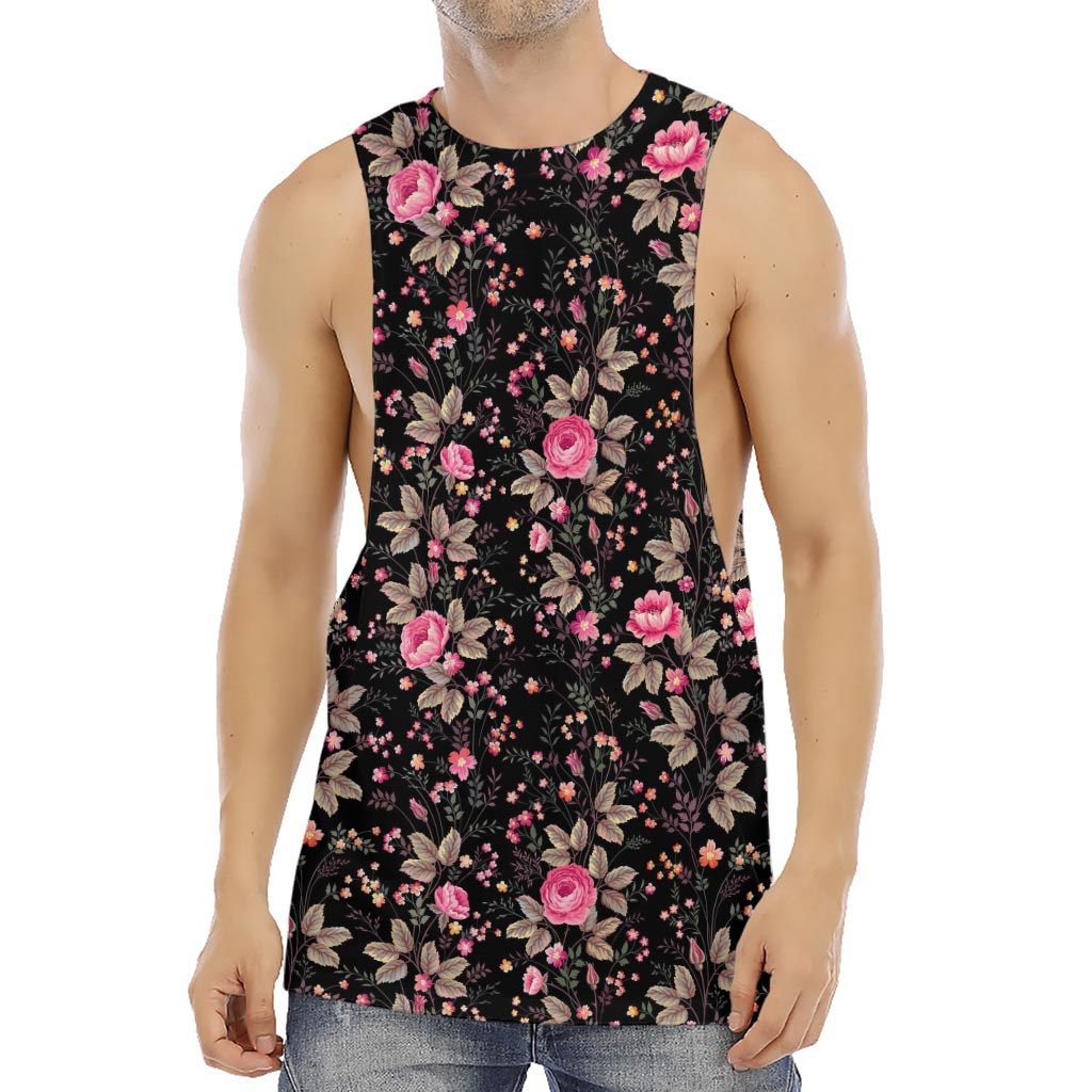 Pink Floral Flower Pattern Print Men's Muscle Tank Top