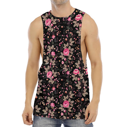 Pink Floral Flower Pattern Print Men's Muscle Tank Top