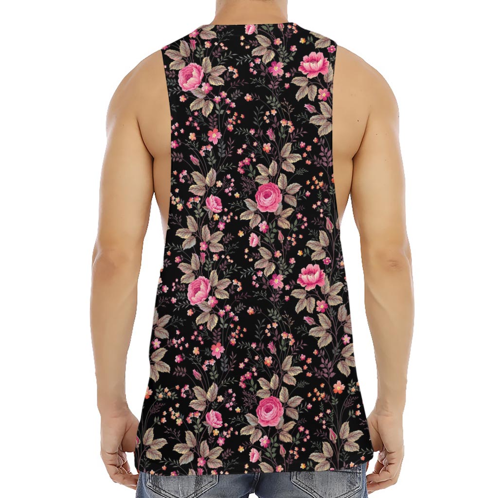 Pink Floral Flower Pattern Print Men's Muscle Tank Top