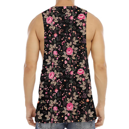 Pink Floral Flower Pattern Print Men's Muscle Tank Top