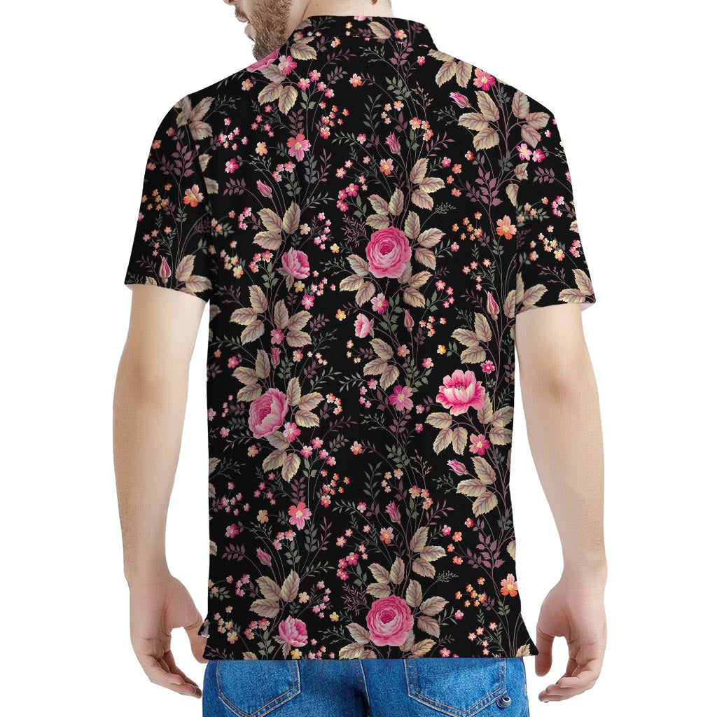 Pink Floral Flower Pattern Print Men's Polo Shirt