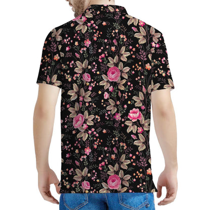 Pink Floral Flower Pattern Print Men's Polo Shirt