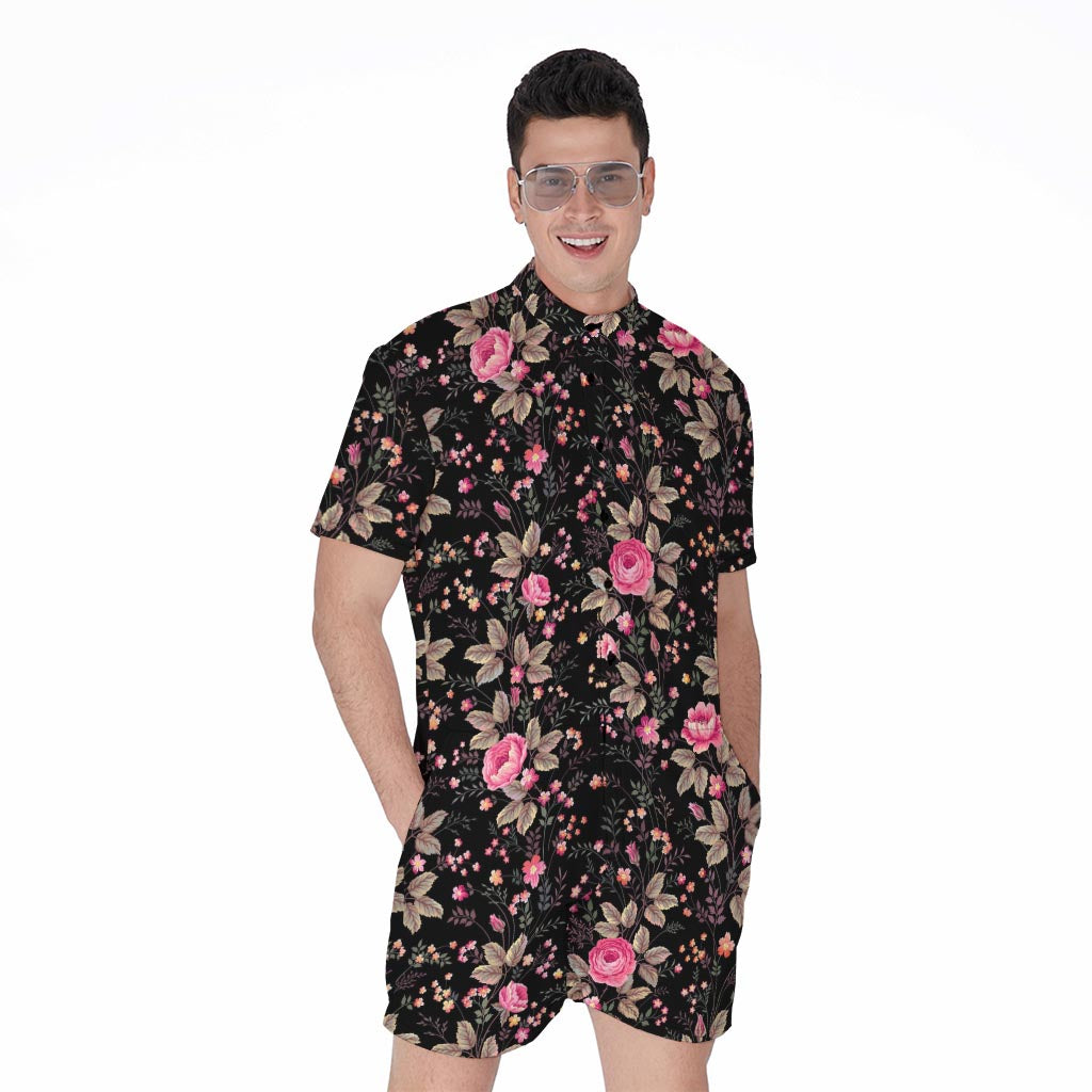Pink Floral Flower Pattern Print Men's Rompers