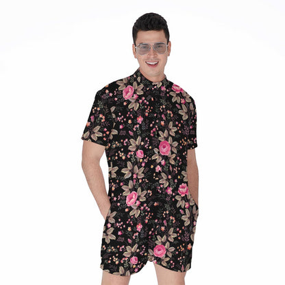 Pink Floral Flower Pattern Print Men's Rompers