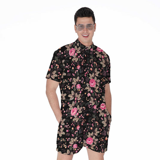 Pink Floral Flower Pattern Print Men's Rompers