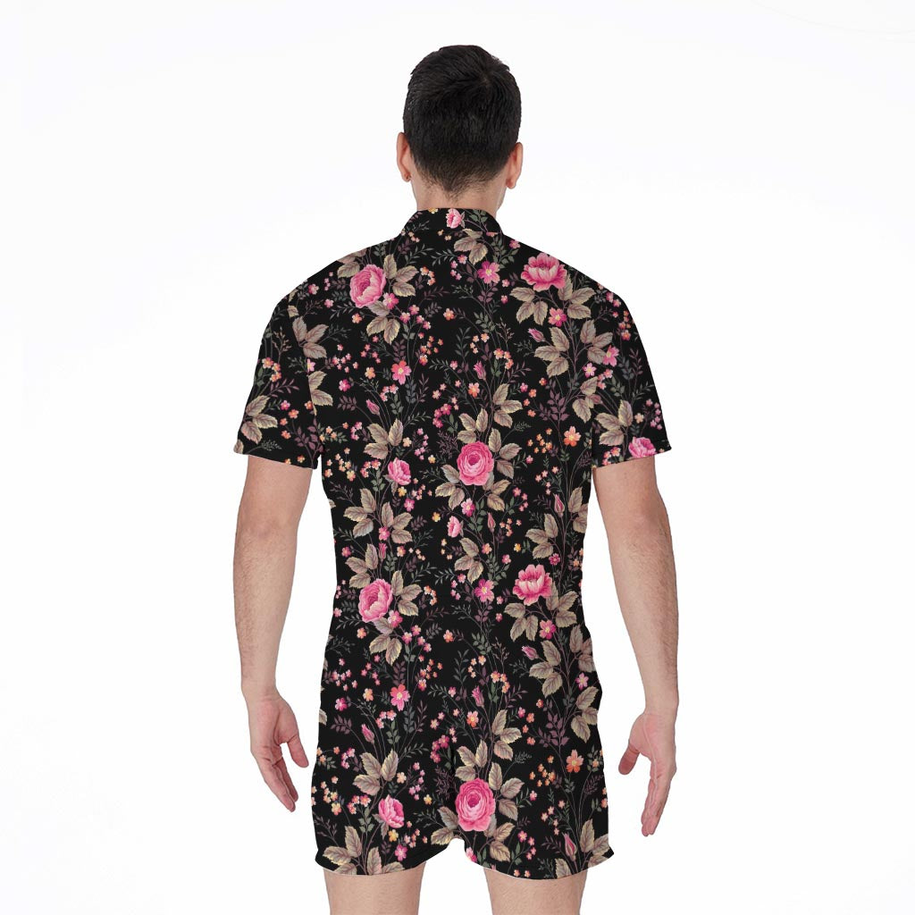 Pink Floral Flower Pattern Print Men's Rompers