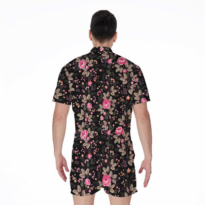 Pink Floral Flower Pattern Print Men's Rompers