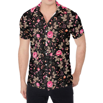 Pink Floral Flower Pattern Print Men's Shirt
