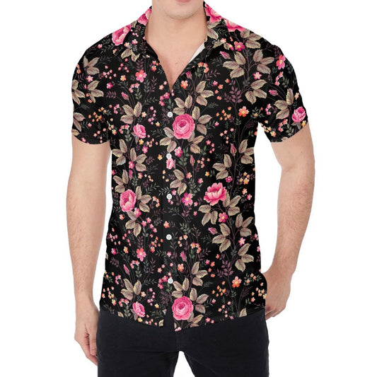 Pink Floral Flower Pattern Print Men's Shirt