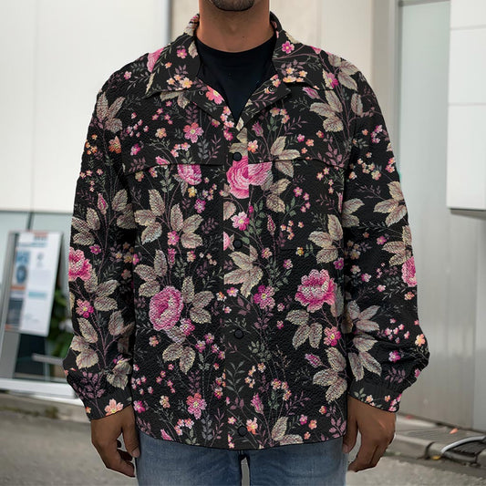 Pink Floral Flower Pattern Print Men's Shirt Jacket